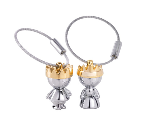 BRELOK TROIKA LITTLE KING & LITTLE QUEEN CHROMOWANY METAL