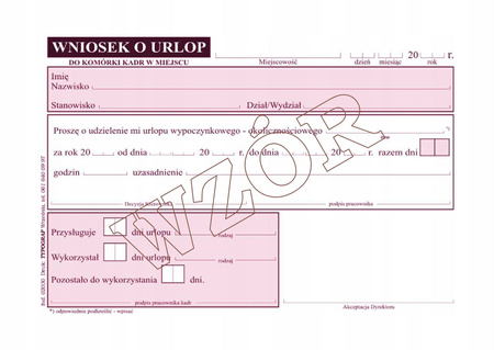 Wniosek o urlop Typograf 02030 A6 80 kartek