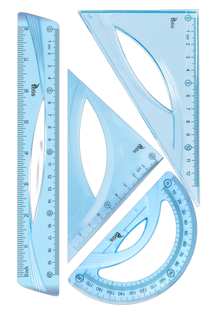 ZESTAW GEOMETRYCZNY NIEBIESKI Z LINIJKĄ 20CM