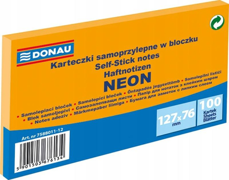 Bloczek samop. DONAU 127x76 100szt neon orange