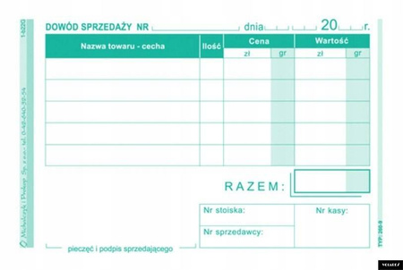Dowód sprzedaży paragon M&P 260-9 A7 80 kartek