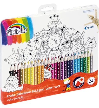 Kredki Fiorello Super Soft 24 kolory metalowe opakowanie