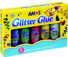 Klej z brokatem AMOS GCL120P5 - 120 ml x 5 kolorów
