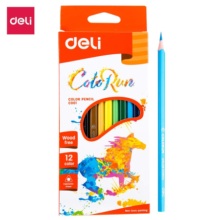 KREDKI OŁÓWKOWE DELI BEZDRZEWNE SERIA COLORUN 12 KOLORÓW