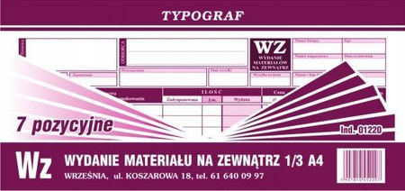 Wydanie materiału na zewnątrz Typograf 01220 1/3A4