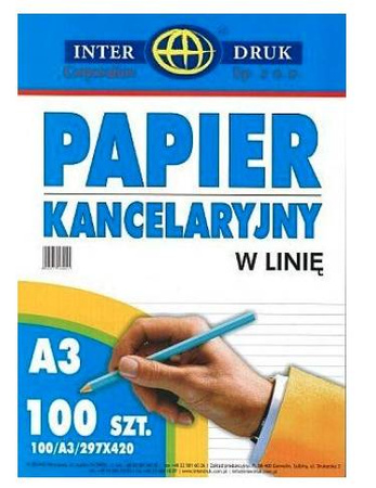 Papier kancelaryjny w linie A3 100ark