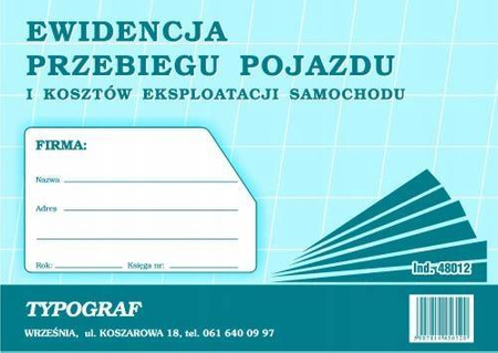Ew. przebiegu pojazdu i kosztów Typograf 48012 A5