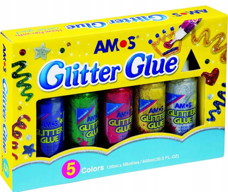 Klej z brokatem AMOS GCL120P5 - 120 ml x 5 kolorów