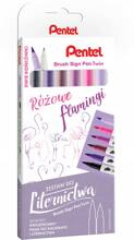 Pisaki Pentel Brush 6 sztuk Różowe Flamingi