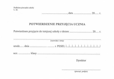 Zawiadomienie o przekazaniu ucznia (karton), wypełnia szkoła podstawowa przekazująca ucznia do innej szkoły
