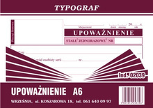Upoważnienie Typograf 02039 A6 80 kartek