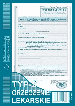 Orzeczenie lekarskie typ-2 A5(w.)