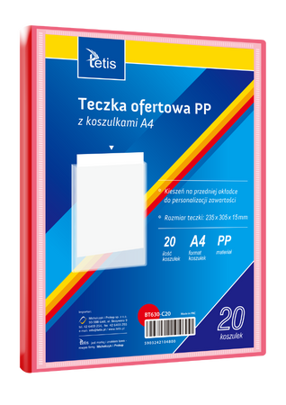 TECZKA OFERTOWA PP Z 20 KOSZULKAMI A4 CZERWONA BT630-C20