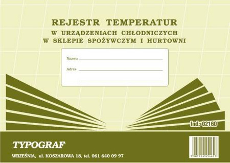 Rejestr temperatur w urz. chłodn Typograf 02160 A4