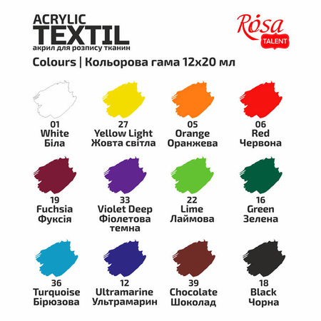 Rosa Talent farby do tkanin Style 12 kolorów 20 ml