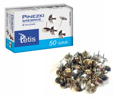 Pinezki Tetis GP090 pudełko 50 szt SREBRNE