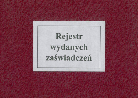 Rejestr wydanych zaświadczeń (oprawa introligatorska)