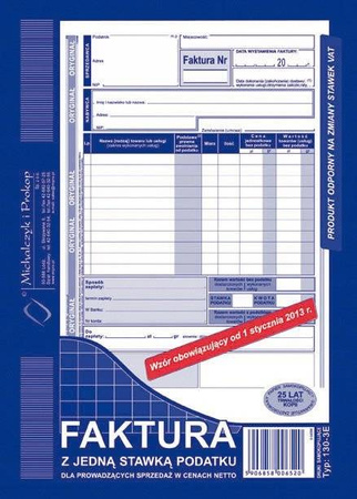 Faktura z jedną stawką podatku M i P 130-3E A5 80