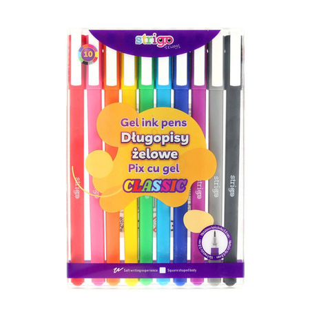 DŁUGOPIS STRIGO ŻELOWY 10 KOLORÓW KLASYCZNE