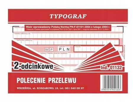 Polecenie przelewu 2 odcinkowe A6 Typograf