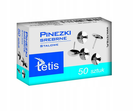 Pinezki Tetis GP090 pudełko 50 szt SREBRNE