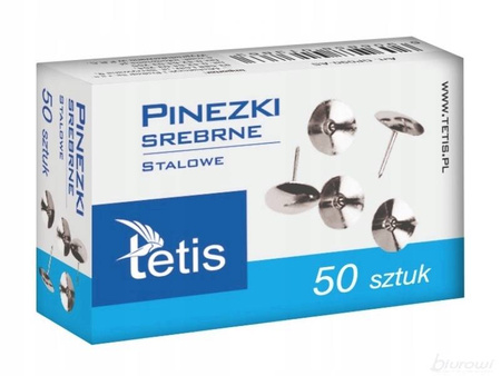 Pinezki Tetis GP090 pudełko 50 szt SREBRNE
