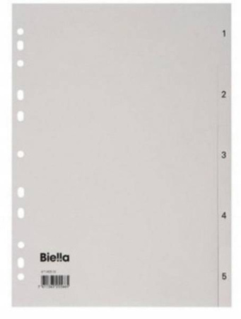 Przekładki numeryczne, szare 1-5 A4 Biella