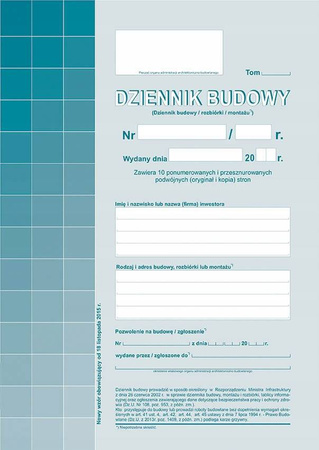 Dziennik budowy Michalczyk i Prokop 603-1 A4 20str