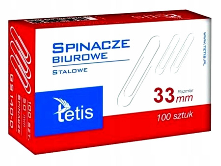Spinacze biurowe Tetis GS140 okrągłe 33 mm 100 szt