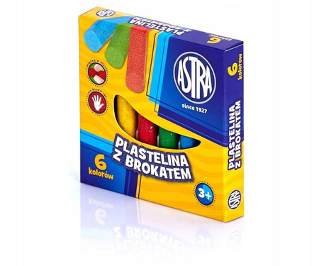 Plastelina Astra 6 kolorów z brokatem