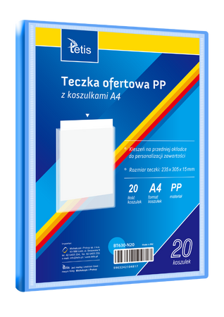 TECZKA OFERTOWA PP Z 20 KOSZULKAMI A4 NIEBIESKA BT630-N20