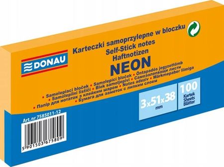 Bloczek samop. DONAU 38x51 3x100szt neon orange