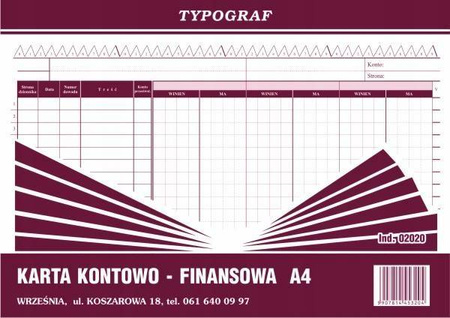 Karta kontowo-finansowa Typograf 02020 A4 80kartek