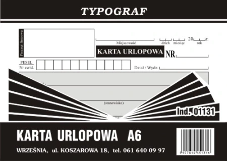 Karta urlopowa Typograf A6 01131